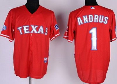 Texas Rangers 1# Elvis Andrus Red Cool Base Jersey w 40th Anniversary Patch