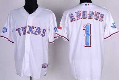 Texas Rangers 1# Elvis Andrus White Cool Base Jersey w 40th Anniversary Patch