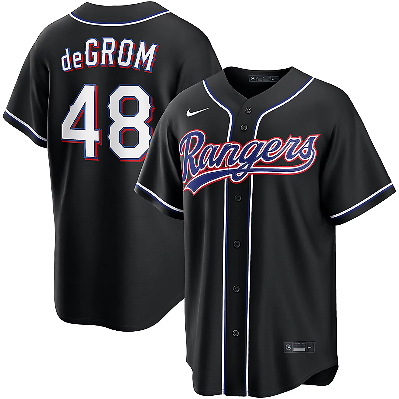 Nike Men's Texas Rangers #48 Jacob Degrom 2026 Black Out Fashion Jersey