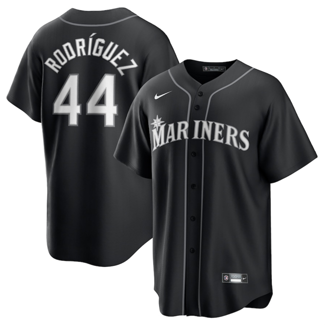 Men's Seattle Mariners #44 Julio Rodríguez Black Lights Out Limited Stitched Baseball Jersey Men's Seattle Mariners #44 Julio Rodríguez Black Lights Out Limited Stitched Baseball Jersey