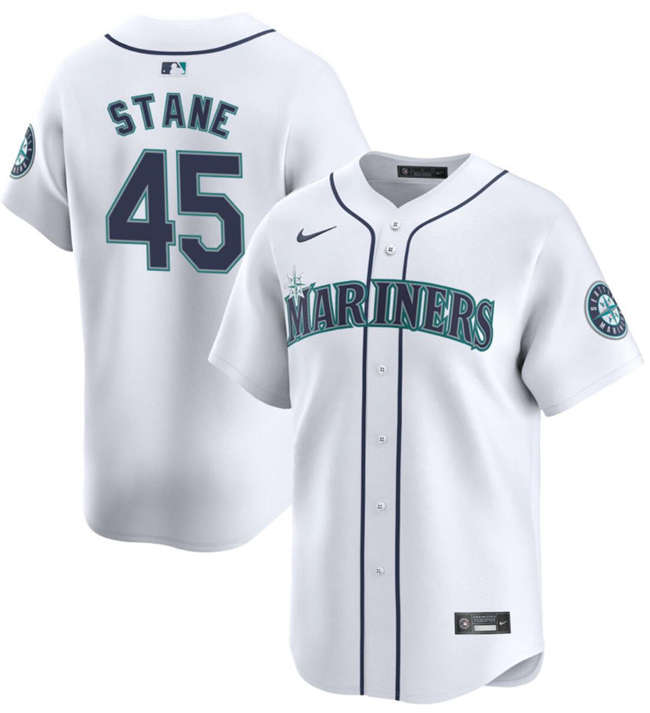 Men's Seattle Mariners #45 Ryne Stanek White Home Limited Stitched Jersey Men's Seattle Mariners #45 Ryne Stanek White Home Limited Stitched Jersey