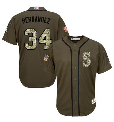 Mariners #34 Felix Hernandez Green Salute to Service Stitched MLB Jersey