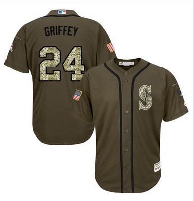 Mariners #24 Ken Griffey Green Salute to Service Stitched MLB Jersey