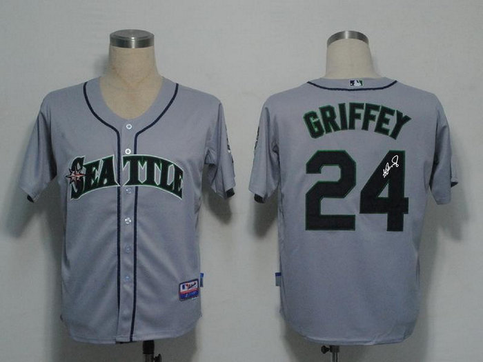 Seattle Mariners 24 Ken Griffey Grey Cool Base MLB Jerseys(Signed)