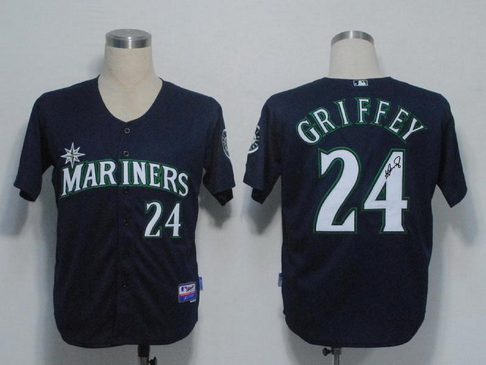 Seattle Mariners 24 Ken Griffey Blue Cool Base MLB Jerseys(Signed)