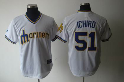 Seattle Mariners 51 Ichiro WHITE Cooperstown Throwback Jersey