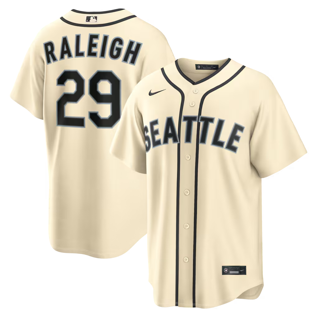 Men's Nike #29 Cal Raleigh Cream Seattle Mariners Alternate Jersey