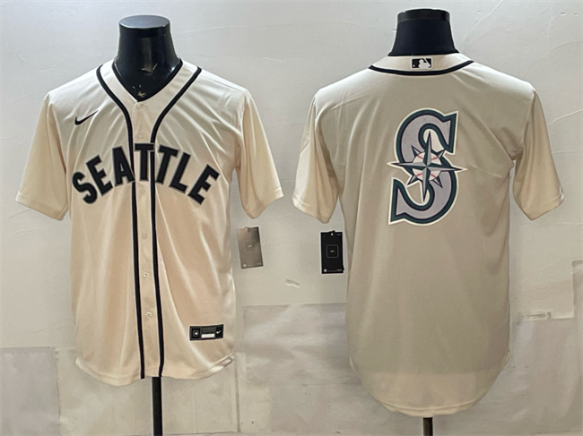 Men's Seattle Mariners Team Big Logo Cream Alternate Stitched Baseball Jerseys