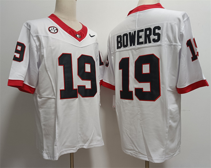 Georgia Bulldogs #19 Brock Bowers White Stitched Jersey Georgia Bulldogs #19 Brock Bowers White Stitched Jersey