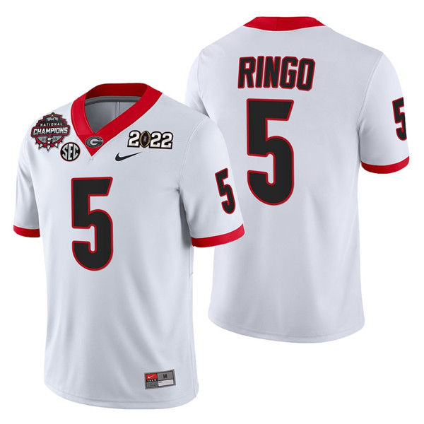 Men’s Georgia Bulldogs #5 Kelee Ringo 2021 22 CFP National Champions White College Football Stitched Jersey Men’s Georgia Bulldogs #5 Kelee Ringo 2021 22 CFP National Champions White College Football Stitched Jersey