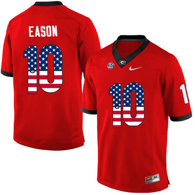 Georgia Bulldogs 10 Jacob Eason Red USA Flag College Football Jersey