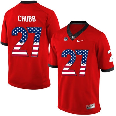 Georgia Bulldogs 27 Nick Chubb Red USA Flag College Football Jersey