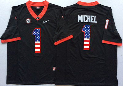 Georgia Bulldogs 1 Sony Michel Black USA Flag College Jersey
