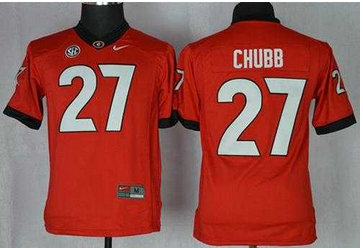 Bulldogs #27 Nick Chubb Red Stitched NCAA Jersey