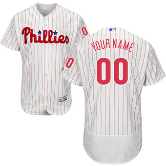 Men's Philadelphia Phillies Majestic Home White Scarlet Flex Base Authentic Collection Custom Jersey