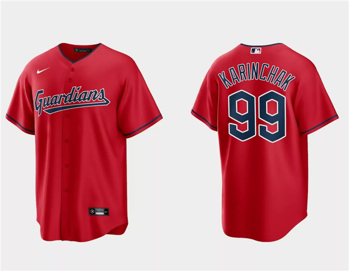 Men's Cleveland Guardians #99James Karinchak Red Cool Base Stitched Jersey Men's Cleveland Guardians #99James Karinchak Red Cool Base Stitched Jersey