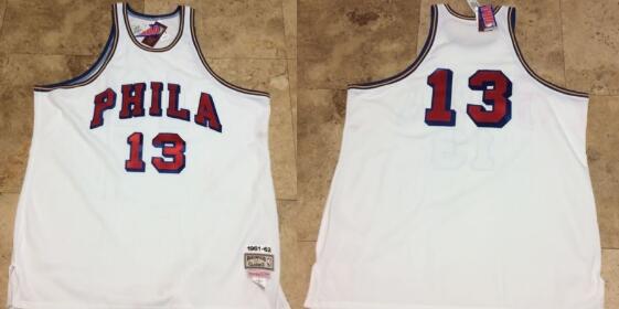 Philadelphia 76ers #13 Chamberlain White Red Nike Stitched NBA Jersey