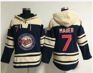 Minnesota Twins #7 Joe Mauer Navy Blue Sawyer Hooded Sweatshirt MLB Hoodie