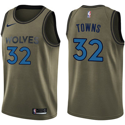 Nike Timberwolves #32 Karl-Anthony Towns Green Salute to Service Youth NBA Swingman Jersey