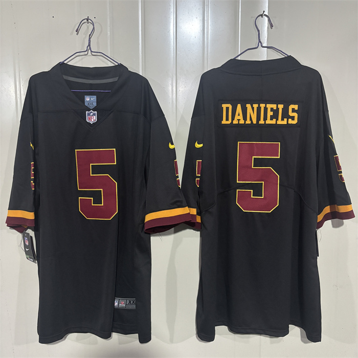 Men's Washington Commanders #5 Jayden Daniels Black 2026 Hail Raiser Alternate Vapor Limited Stitched Football Jersey
