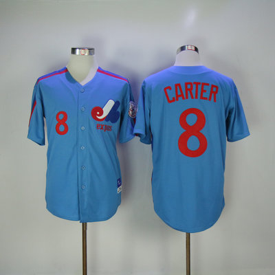 Mitchell and Ness Expos #8 Gary Carter Blue Stitched Throwback MLB Jersey