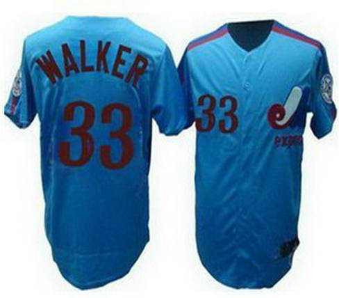 Montreal Expos 33 LARRY WALKER blue Throwback Jerseys