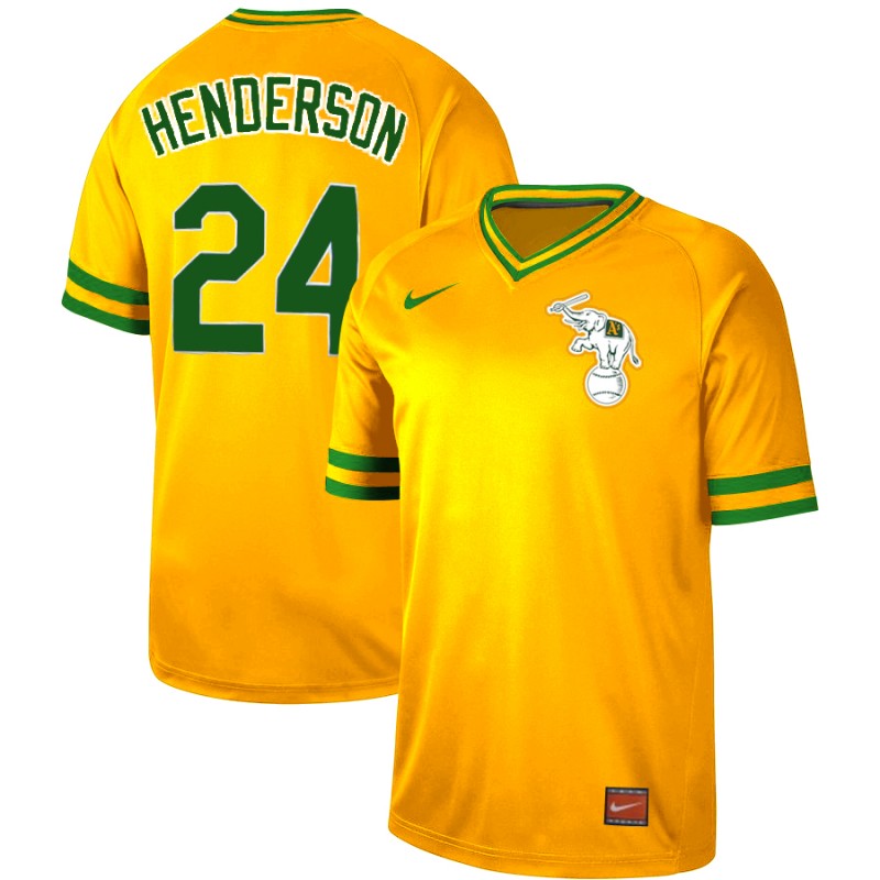 Athletics 24 Rickey Henderson Yellow Throwback Jersey Athletics 24 Rickey Henderson Yellow Throwback Jersey