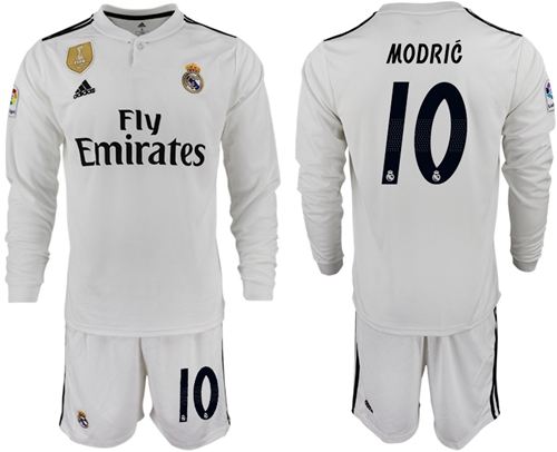 Real Madrid #10 Modric White Home Long Sleeve Soccer Club Jersey Real Madrid #10 Modric White Home Long Sleeve Soccer Club Jersey