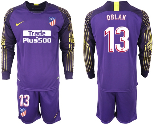Atletico Madrid #13 Oblak Purple Goalkeeper Long Sleeves Soccer Club Jersey Atletico Madrid #13 Oblak Purple Goalkeeper Long Sleeves Soccer Club Jersey