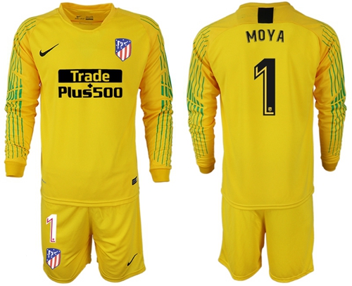 Atletico Madrid #1 Moya Yellow Goalkeeper Long Sleeves Soccer Club Jersey Atletico Madrid #1 Moya Yellow Goalkeeper Long Sleeves Soccer Club Jersey
