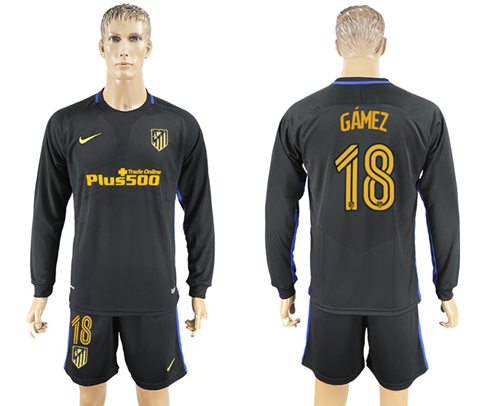 Atletico Madrid #18 Gamez Away Long Sleeves Soccer Club Jersey
