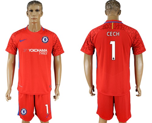 Chelsea #1 Cech Red Goalkeeper Soccer Club Jersey
