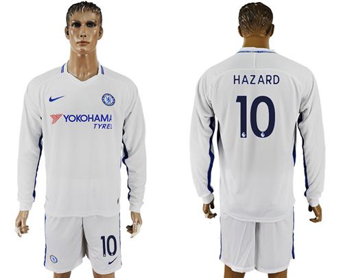 Chelsea #10 Hazard Away Long Sleeves Soccer Club Jersey