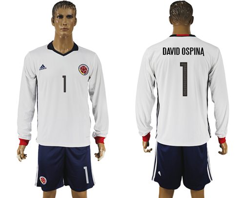 Colombia #1 David Ospina Away Long Sleeves Soccer Country Jersey