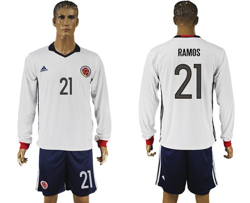 Colombia #21 Ramos Away Long Sleeves Soccer Country Jersey