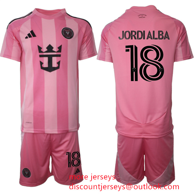 Men's Inter Miami CF #18 Jordi Alba 25 26 Pink Home Soccer Jersey Suit