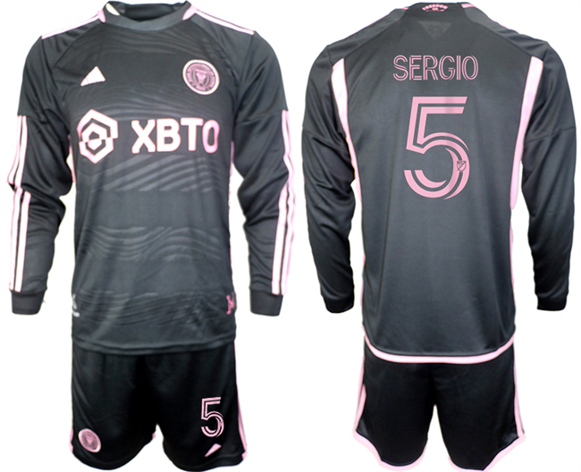 Men's Inter Miami CF #5 Sergio 2023 24 Black Away Soccer Jersey Suit