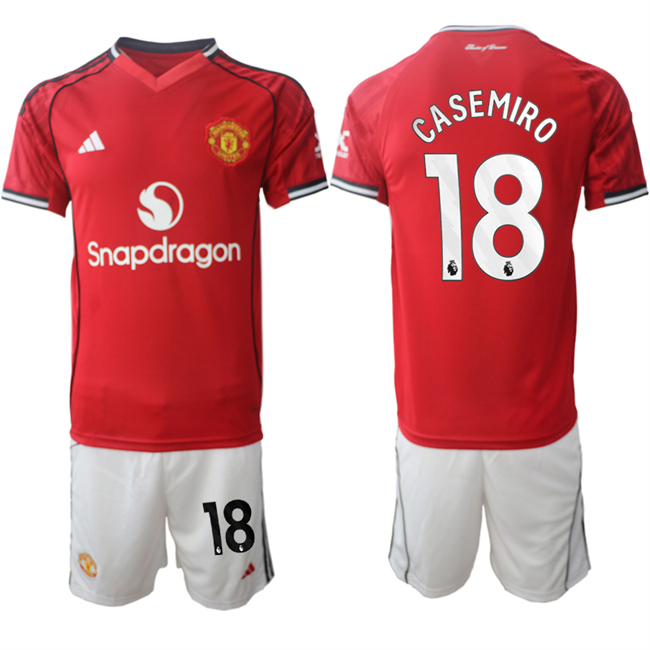 Men's Manchester United #18 Casemiro2025 26 Red Home Soccer Jersey Suit