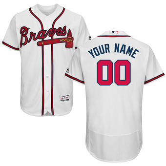 Men's Atlanta Braves Majestic Home White Flex Base Authentic Collection Custom Jersey