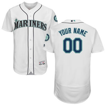 Men's Seattle Mariners Majestic Home White Flex Base Authentic Collection Custom Jersey
