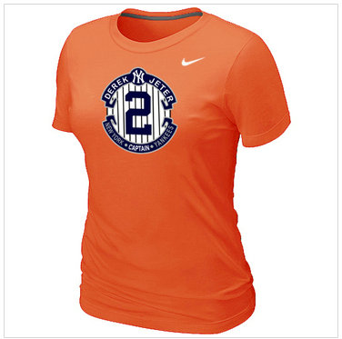 New Derek Jeter New York Yankees Official Final Season Commemorative Logo Women''s Blended T-Shirt Orange