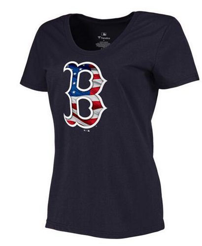 Women's Boston Red Sox USA Flag Fashion T-Shirt Navy Blue