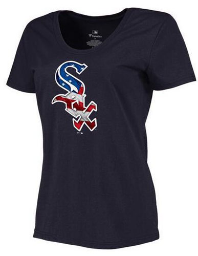 Women's Chicago White Sox USA Flag Fashion T-Shirt Navy Blue