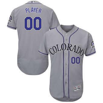 Men's Colorado Rockies Majestic Gray Alternate Flex Base Authentic Collection Custom Jersey with Commemorative Patch
