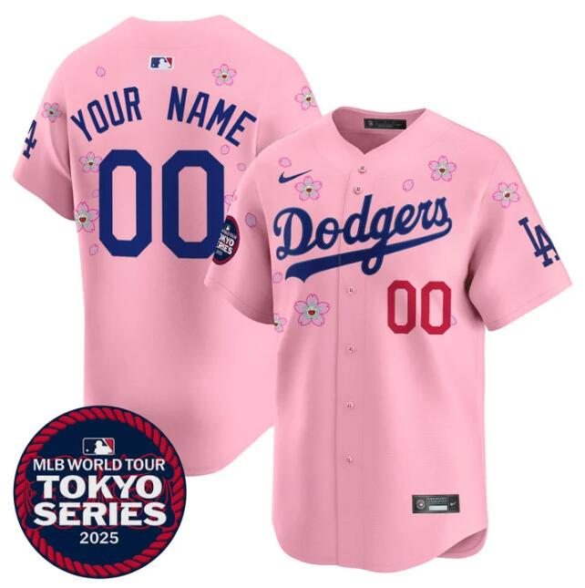 Men's Los Angeles Dodgers Active Player Custom Pink 2025 Tokyo Series Limited Stitched Baseball Jersey Men's Los Angeles Dodgers Active Player Custom Pink 2025 Tokyo Series Limited Stitched Baseball Jersey