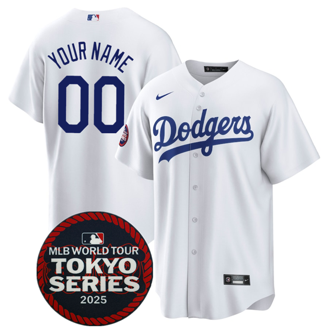 Men's Los Angeles Dodgers Active Player Custom White 2025 World Tour Tokyo Series Home Stitched Baseball Jersey Men's Los Angeles Dodgers Active Player Custom White 2025 World Tour Tokyo Series Home Stitched Baseball Jersey