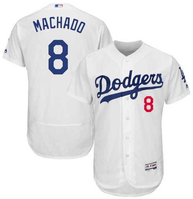 Dodgers #8 Machado White Cool base Authentic CustomizedStitched MLB Jersey