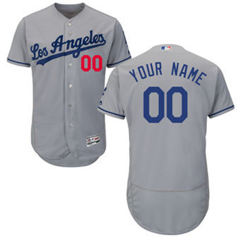 Men's Los Angeles Dodgers Majestic Home White Flex Base Authentic Collection Gray Custom Jersey Men's Los Angeles Dodgers Majestic Home White Flex Base Authentic Collection Gray Custom Jersey