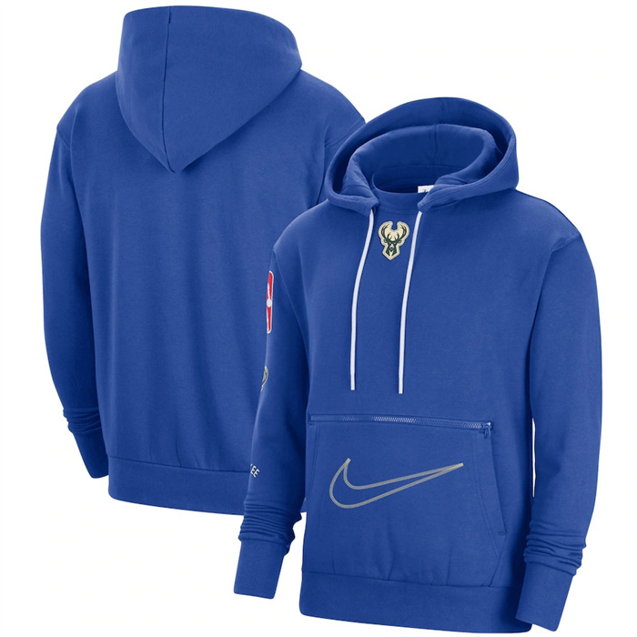 Men's Milwaukee Bucks Royal 2022 23 City Edition Courtside Heavyweight Fleece Pullover Hoodie