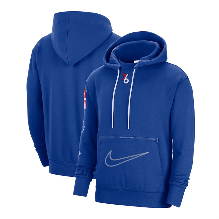 Men's Philadelphia 76ers Blue 2022 23 City Edition Courtside Heavyweight Fleece Pullover Hoodie